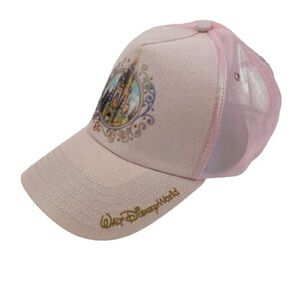NWT Disney World 50th Anniversary Cinderella Castle Baseball Cap Iridescent Pink
